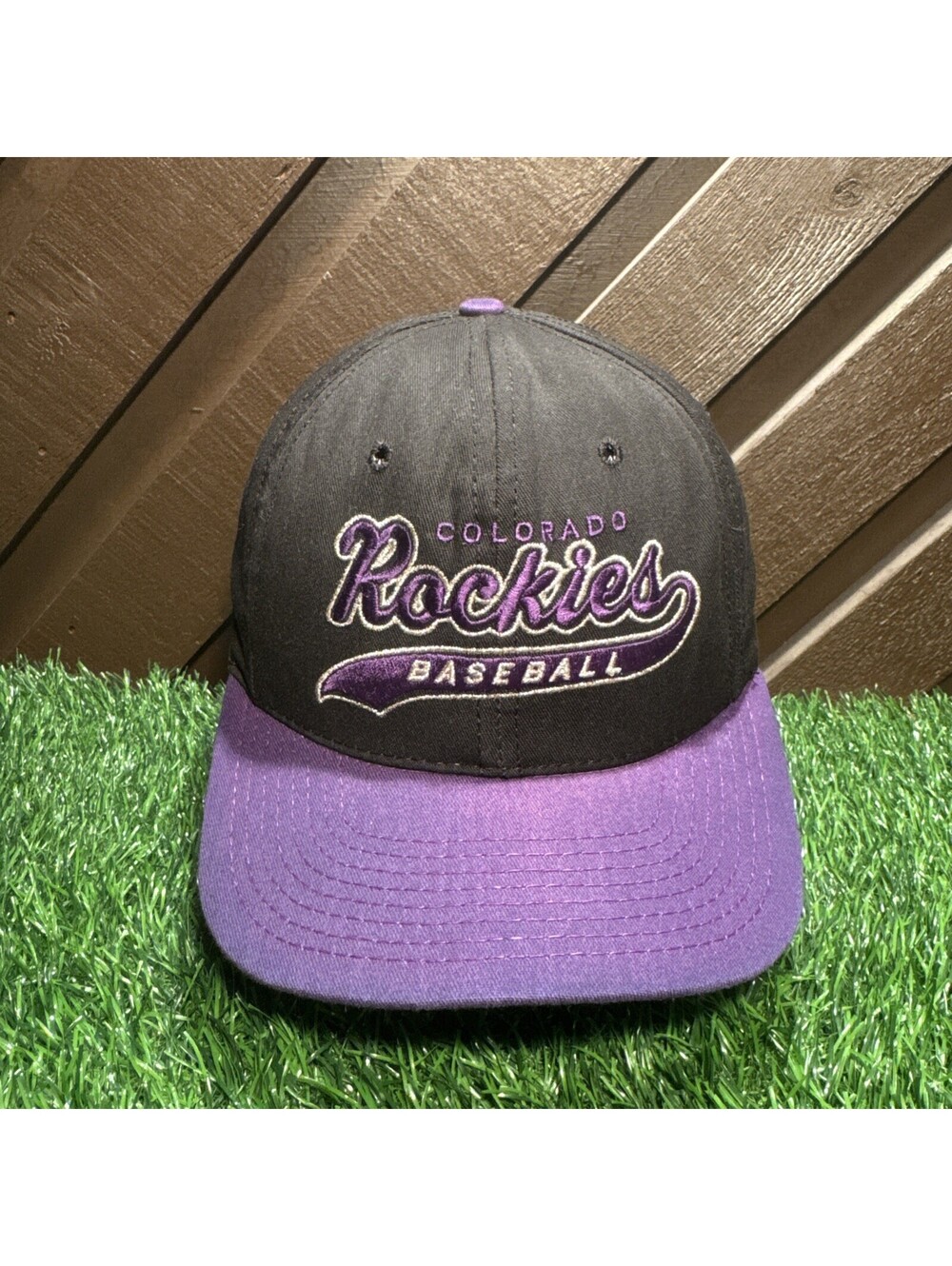 Vintage Colorado Rockies Hat Cap Snap Back Black MLB Baseball Script Starter